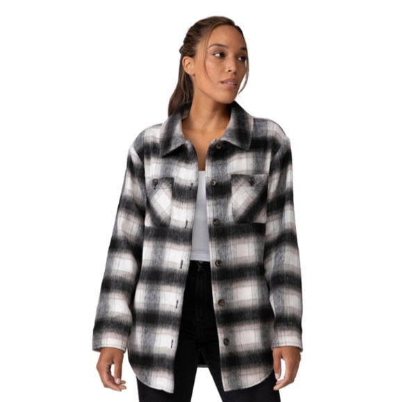 Free Country Jackets & Blazers - Free Country Black Tan White Plaid Shacket
